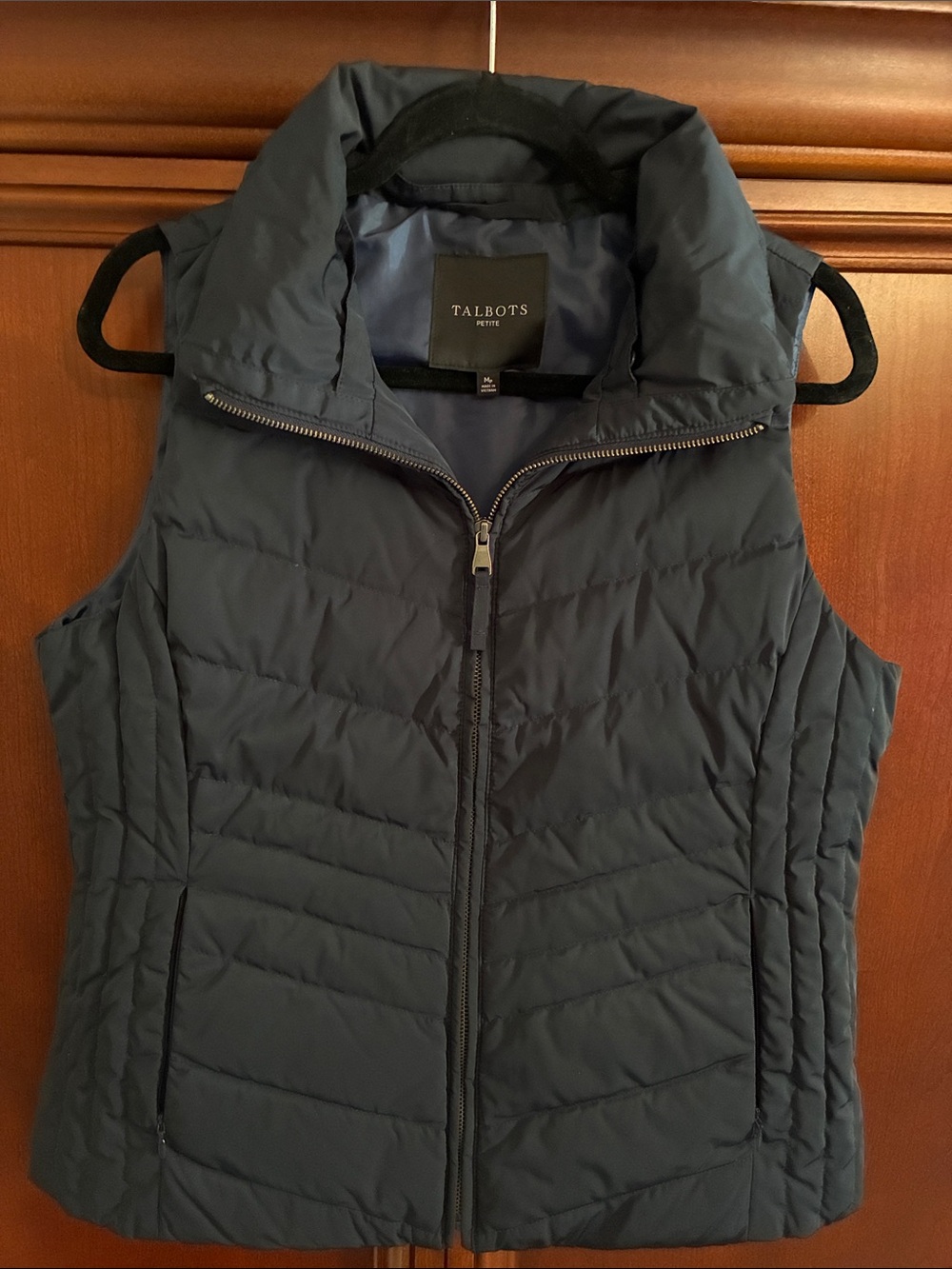 Talbots Dark Navy Quilted Puffer Vest with Stand Collar